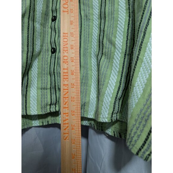 Habitat Clothes Linen Shirt Green Art Stripe Button Cap Sleeve Women Size M - Picture 4 of 5